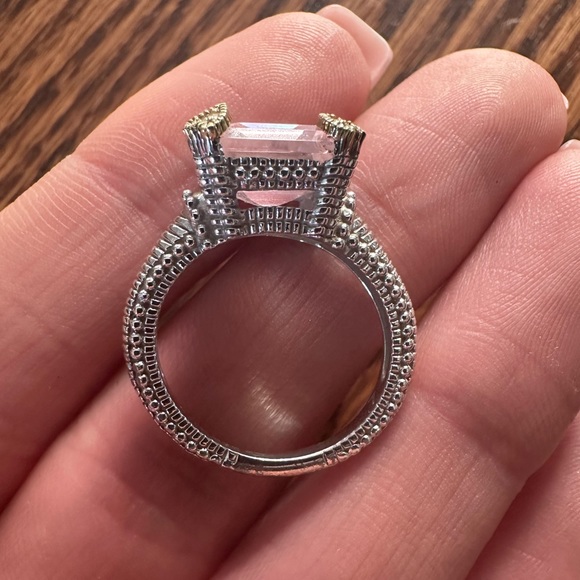 Judith Ripka Pink Morganite Silver Gold 18K 925 Cocktail Ring 7 - Picture 5 of 9